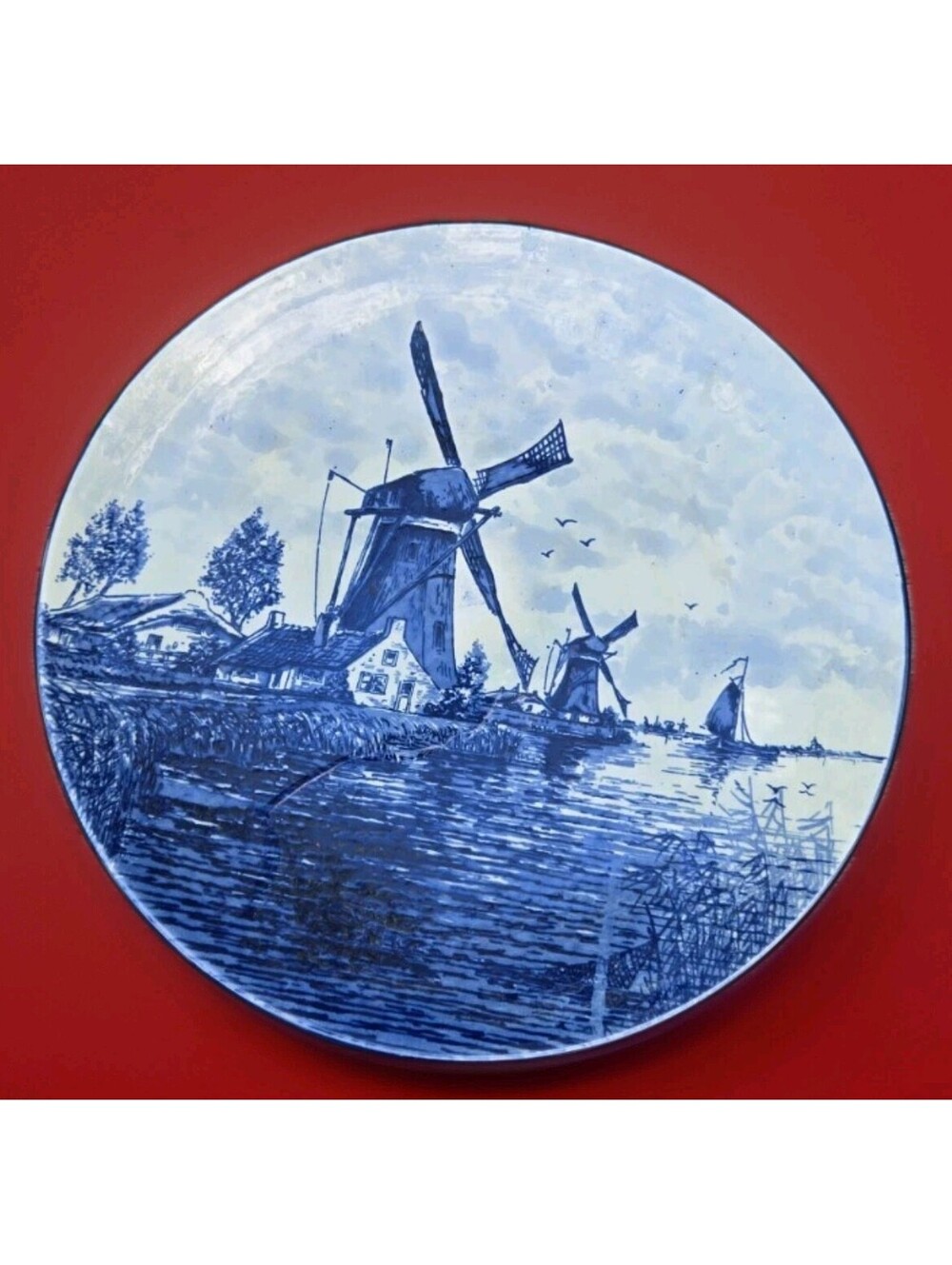 Delft's Blauw Holland Hand-Painted Small Decorative Windmill Plate Vintage 10"